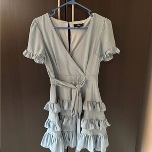Lulu's Soft Blue Tiered Ruffle Mini Dress